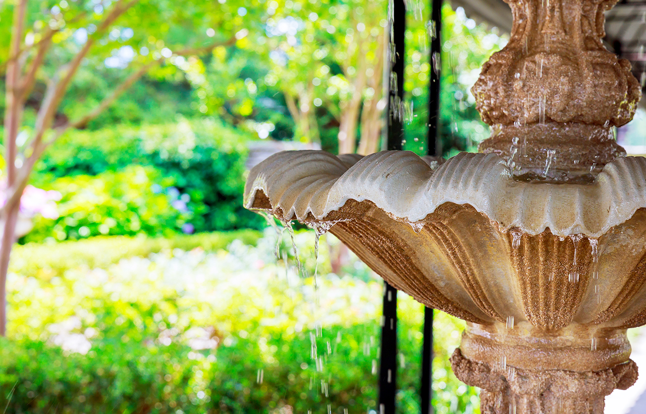 water feature in sensory garden